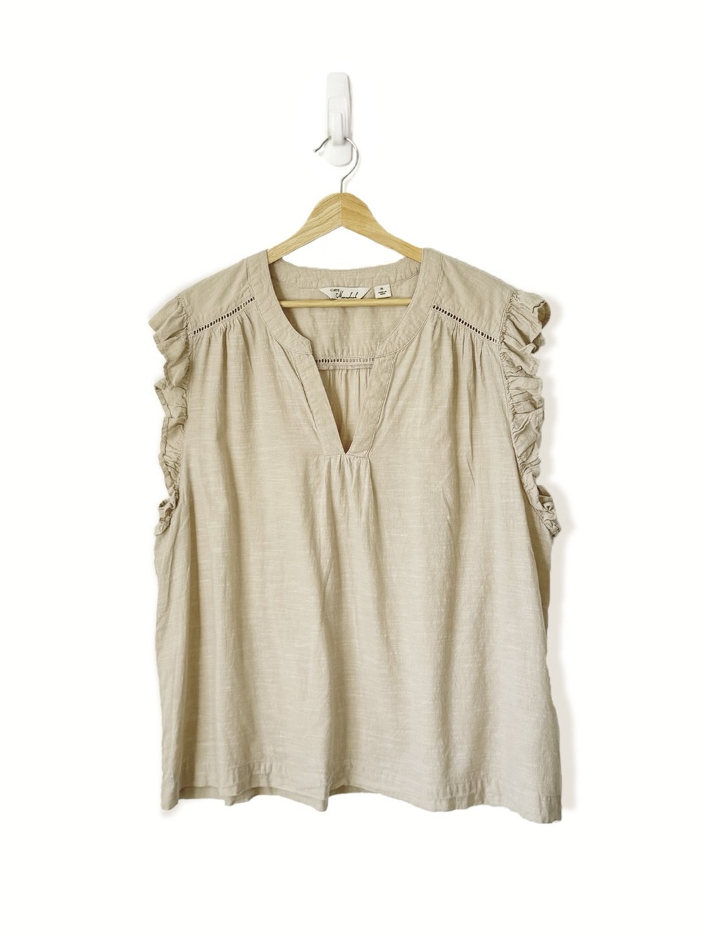 Beige Flutter Sleeve Cotton Top (XL)